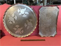 2 Aluminum Hand Stamped Floral Trays