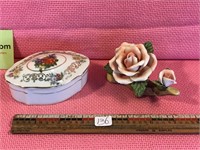 Japanese Ceramic Floral Box / Ceramic Figurine