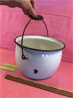 Vintage Enamel Bucket with metal/Wooden Handle