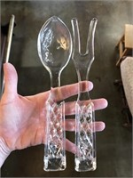 Large Glass Spoon and Fork Serving Utensils