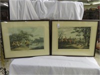 PAIR OF FRAMED PRINTS "STAG HUNTING" AND "HARE