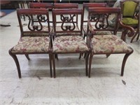 (6) ANTIQUE MAHOGANY LYRE BACK DINING CHAIRS 34"T