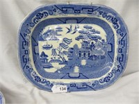 EARLY ENGLAND BLUE WILLOW PLATTER WITH IMPRESSED