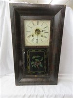 ANTIQUE ANSONIA REVERSE PAINTED WEIGHT DRIVEN