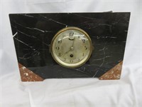 ART DECO MARBLE MANTLE CLOCK WITH KEY 8.5"T X