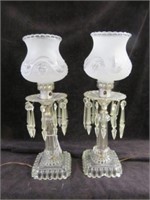 PAIR OF VINTAGE PARLOR LAMPS WITH PRISMS 14.5"T