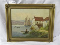 FRAMED OIL ON BOARD "SAILBOAT" SIGNED F.ANDERSON