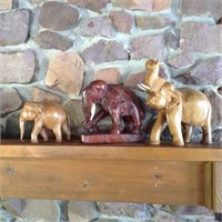 Trio of Wooden Elephants