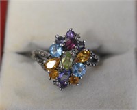 Beautiful Ladies Multi Stone .925 ring W/Box