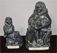 Pair Wolf Sculptures Eskimo Figurines Inuit Canada