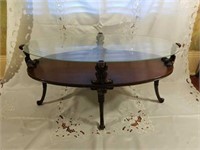 Antique Mahogany Oval shaped coffee table Glass