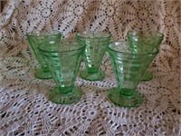 Set of 5 green depression glasses