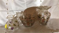 Romanian Handpainted Floral Bowl, Pitcher and Vase