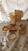 Vintage Carnival Glass Pitcher and small plates