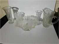 Lot of 5 crystal, Pressed Glass Pieces