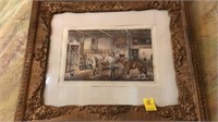 Antique gold gilded frame with horse print