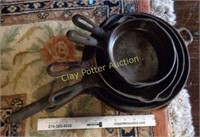 6 Cast Iron Skillets 2 are Marked