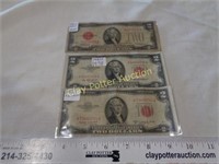 3 Red Seal $2 Notes, 1928-D, 1953-A & D