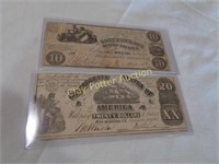 Genuine Confederate $10 & $20 Notes