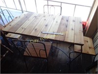 Wood & Iron Table with 4 Chairs Set