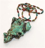 Turquoise Stone Lizard on Beaded Chain