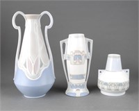 3 Marmorzellan Art Nouveau vases, 20th c.