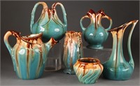 6 Thulin Belgium drip glaze pieces, 20th century.