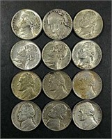 Bag of 12 Jefferson silver war nickels  BU