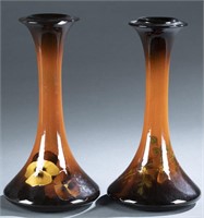 2 Weller, Louwelsa candlesticks, 20th century.