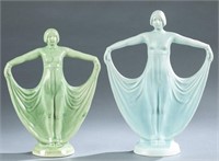2 Art Deco figural double-bud vases, 1920s.