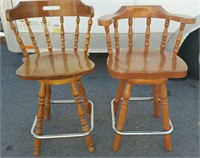 2 Wooden Swivel Stool Chairs