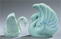 2 Van Briggle Pottery swans, 20th century.