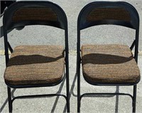 2 Brown & Black Metal Folding Chairs