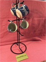 Set of 4 Woods England Blue/White Tea Cups / Stand