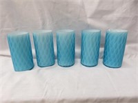 (5) BLUE DIAMOND QUILTED SATIN GLASS TUMBLERS