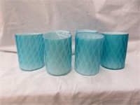 (6) BLUE DIAMOND QUILTED SATIN GLASS TUMBLERS