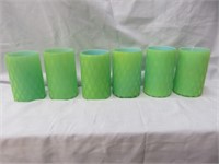 (6) GREEN DIAMOND QUILTED SATIN GLASS TUMBLERS