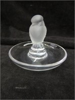 SIGNED LALIQUE FROSTED BIRD RING DISH 3"T X 4"W