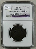 1802 Draped Bust Large Cent  NGC VF Details