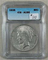 1935 Peace Dollar  ICG AU-55