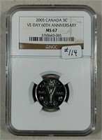 2005 Canadian VE-Day 60th Ann. Nickel  NGC MS -67
