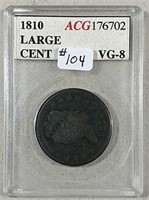 1810 Classic Large Cent  Slabbed
