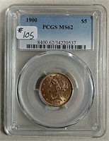 1900 $5 Gold Liberty Head  PCGS MS-62