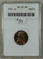 1931 Lincoln Cent  ANACS MS-65 RB