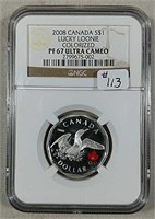 2008 Canadian Colorized Lucky Loonie  NGC PF-67 UC