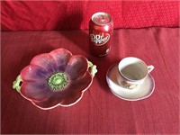 Antique Cup & Saucer and Staffordshire Poppy Dish