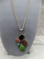 STERLING MULTI COLORED STONE NECKLACE 12"
