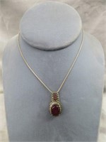 STERLING CZ AND PURPLE STONE NECKLACE 10"