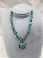 STERLING TURQUOISE STONE NECKLACE 9"