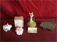 Beatrix Potter Music Box Pig a& Collection of Pigs